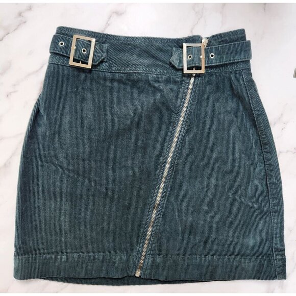 Urban Outfitters Harmony Green Corduroy Mini Skirt Preppy Goth Women's M - Picture 2 of 9